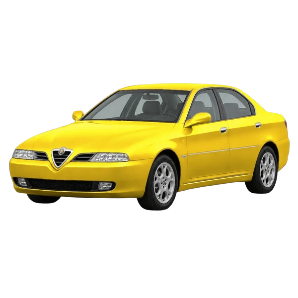 yellow 1998 Alfa Romeo 166 front three-quarter (facing left) view