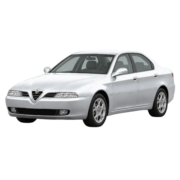silver 1998 Alfa Romeo 166 front three-quarter (facing left) view