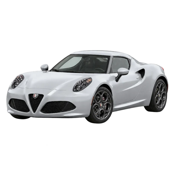 silver 2018 Alfa Romeo 4C front three-quarter (facing left) view