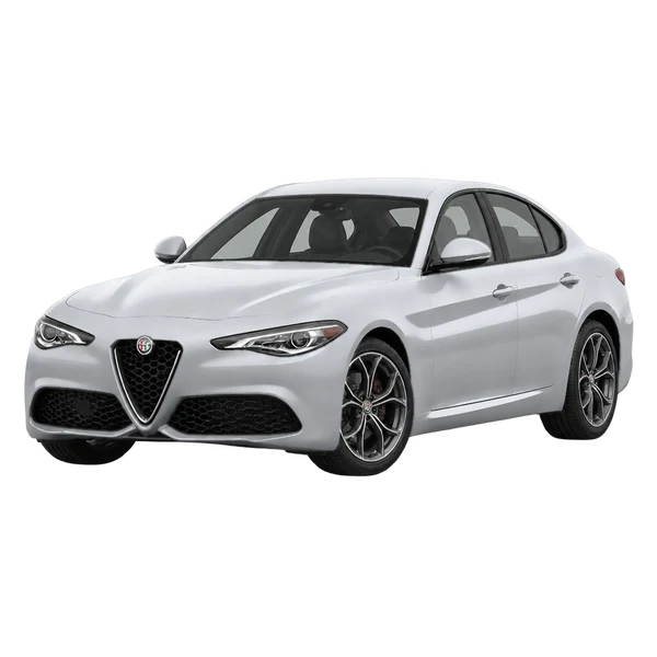 silver 2025 Alfa Romeo Giulia front three-quarter (facing left) view
