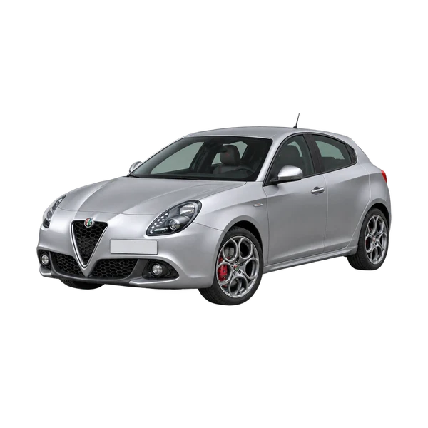 silver 2020 Alfa Romeo Giulietta front three-quarter (facing left) view