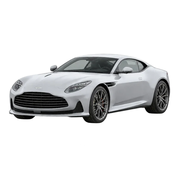 2027 ASTON MARTIN DB12 — Front three-quarter (facing left), silver