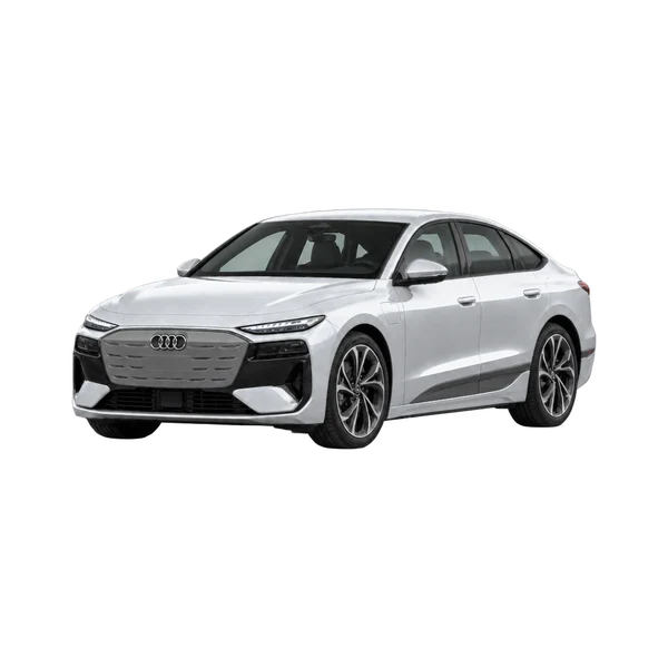 silver 2027 Audi A6 e-tron front three-quarter (facing left) view