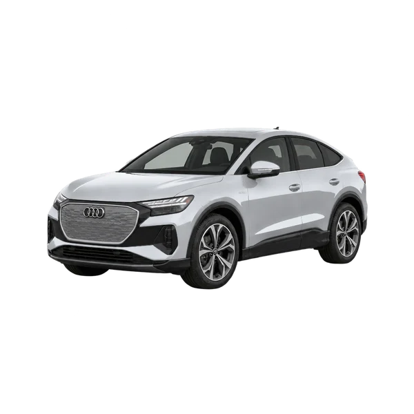 silver 2026 Audi Q4 Sportback 40 E-Tron front three-quarter (facing left) view