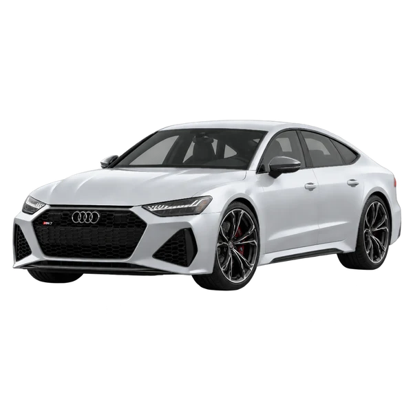 silver 2025 Audi RS 7 front three-quarter (facing left) view
