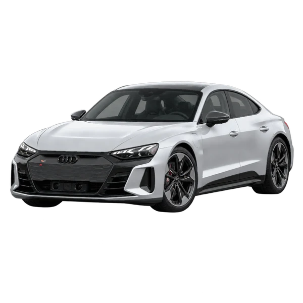 silver 2026 Audi RS e-tron GT front three-quarter (facing left) view