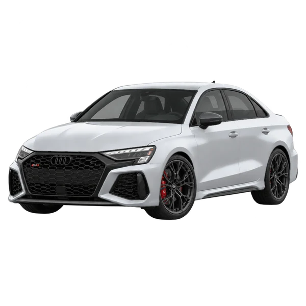silver 2026 Audi RS3 front three-quarter (facing left) view