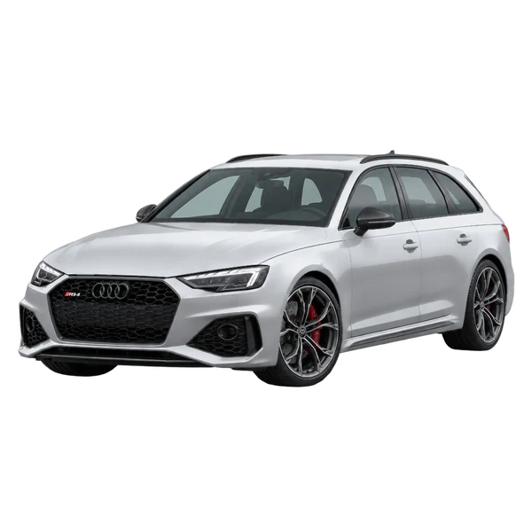 silver 2021 Audi RS4 front three-quarter (facing left) view