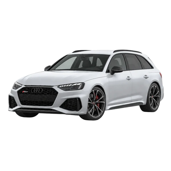 silver 2022 Audi RS4 front three-quarter (facing left) view