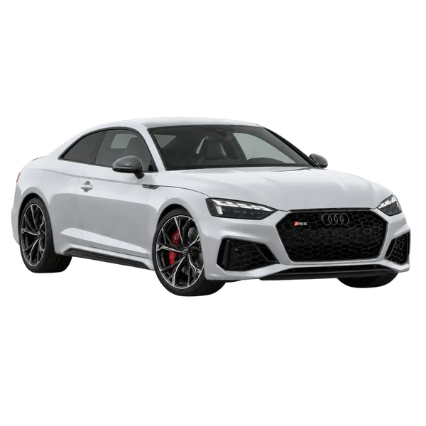 silver 2021 Audi RS5 front three-quarter (facing left) view