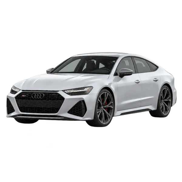 silver 2022 Audi RS7 front three-quarter (facing left) view