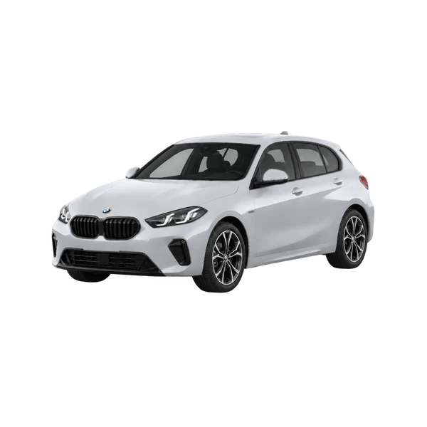 silver 2026 BMW 123 Xdrive front three-quarter (facing left) view