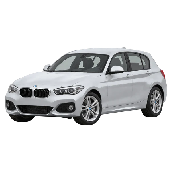 silver 2019 BMW 125I front three-quarter (facing left) view