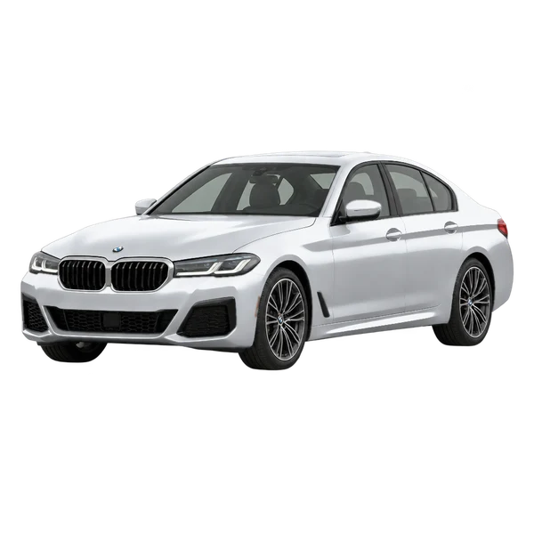 silver 2022 BMW 540i front three-quarter (facing left) view