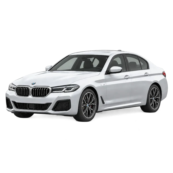 silver 2023 BMW 540i front three-quarter (facing left) view