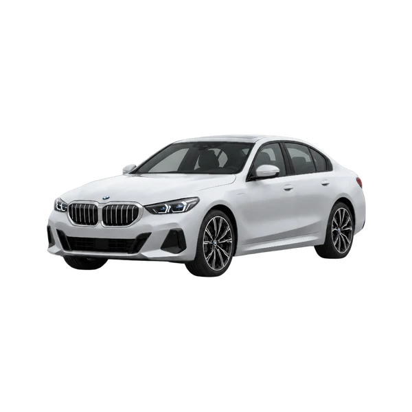 silver 2026 BMW 550E Xdrive front three-quarter (facing left) view