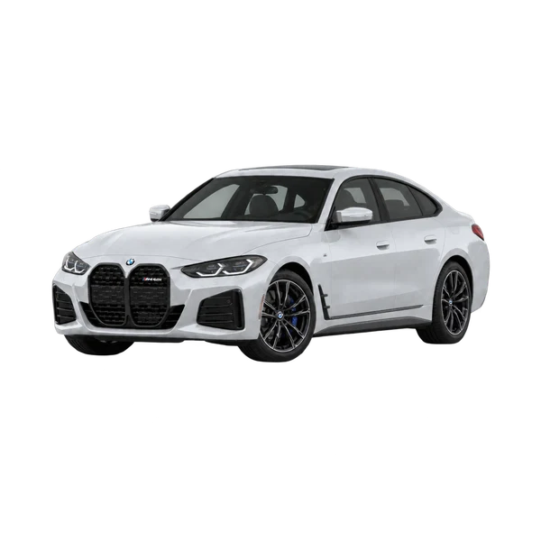 silver 2022 BMW M440i xDrive Gran Coupe front three-quarter (facing left) view