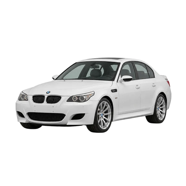 white 2008 BMW M5 front three-quarter (facing left) view