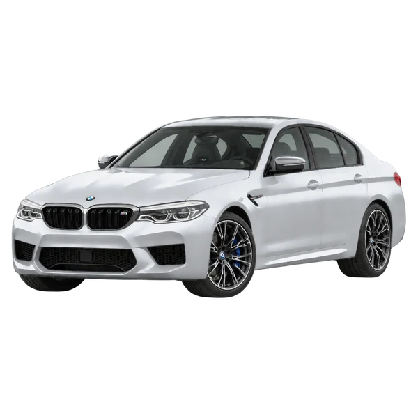 silver 2019 BMW M5 front three-quarter (facing left) view