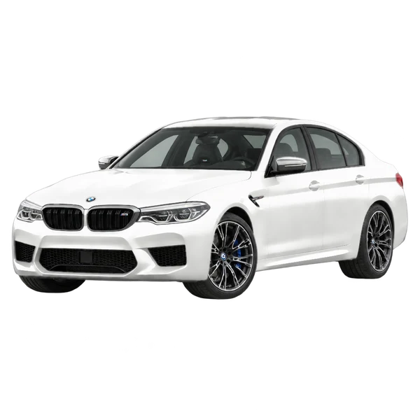 white 2027 BMW M5 front three-quarter (facing left) view