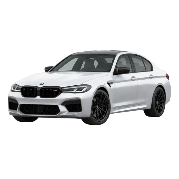 silver 2024 BMW M5 Competition front three-quarter (facing left) view