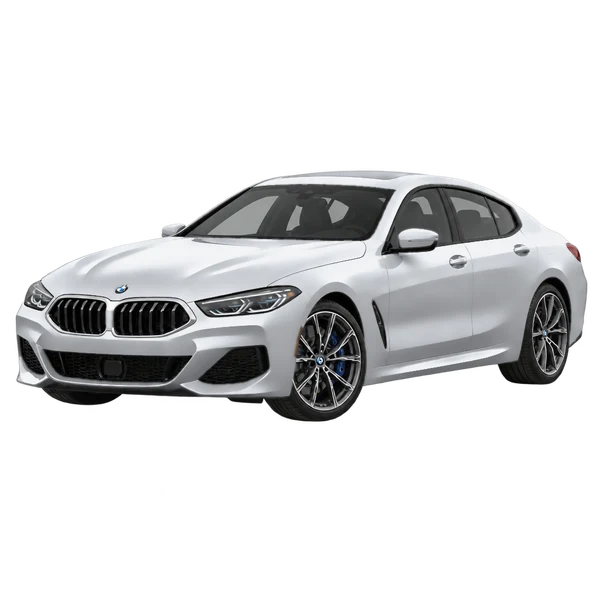 silver 2022 BMW M850i front three-quarter (facing left) view