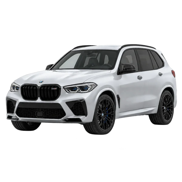 silver 2021 BMW X5 M front three-quarter (facing left) view