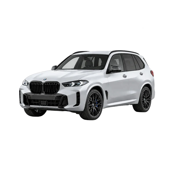 silver 2026 BMW X5 M60i xDrive front three-quarter (facing left) view