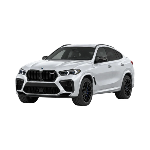 silver 2027 BMW X6 M Competition front three-quarter (facing left) view