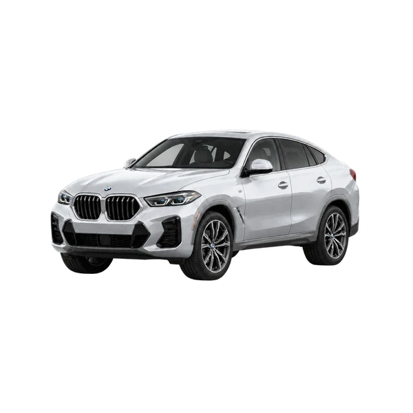 silver 2027 BMW X6 xDrive40i front three-quarter (facing left) view