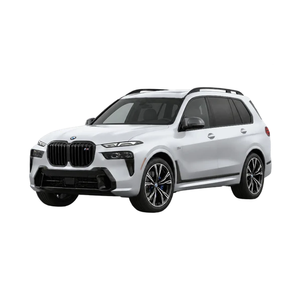 silver 2026 BMW X7 M60i xDrive front three-quarter (facing left) view