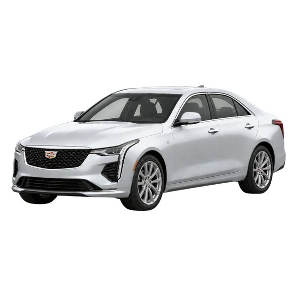 silver 2021 Cadillac CT4 front three-quarter (facing left) view