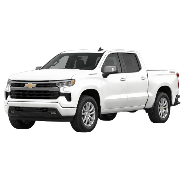 white 2024 Chevrolet Silverado 1500 front three-quarter (facing left) view