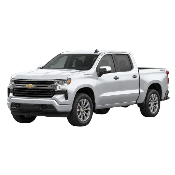 silver 2025 Chevrolet Silverado 1500 front three-quarter (facing left) view