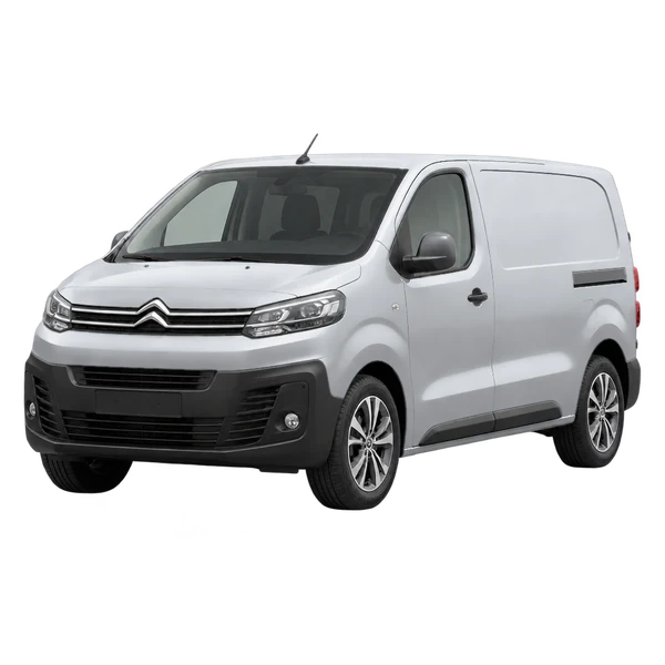 silver 2024 Citroën Jumpy front three-quarter (facing left) view