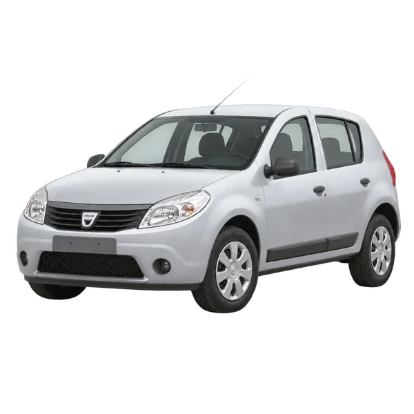 silver 2010 Dacia Sandero front three-quarter (facing left) view