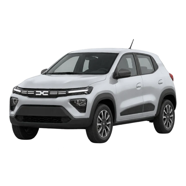 silver 2025 Dacia Spring front three-quarter (facing left) view