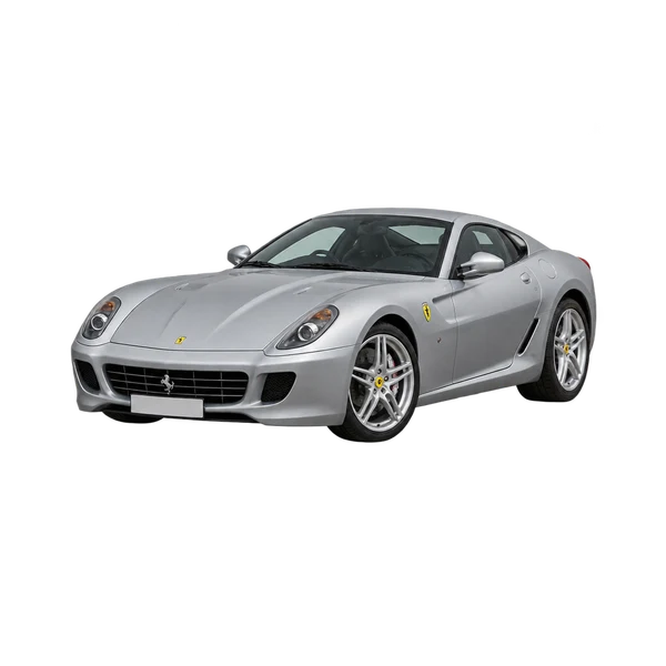 silver 2010 Ferrari 599 front three-quarter (facing left) view