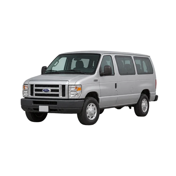 silver 2013 Ford E-250 front three-quarter (facing left) view