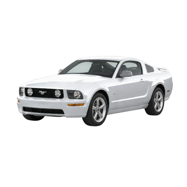 silver 2005 Ford Mustang GT front three-quarter (facing left) view