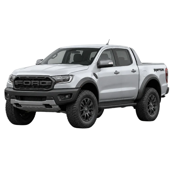 silver 2021 Ford Ranger Raptor front three-quarter (facing left) view