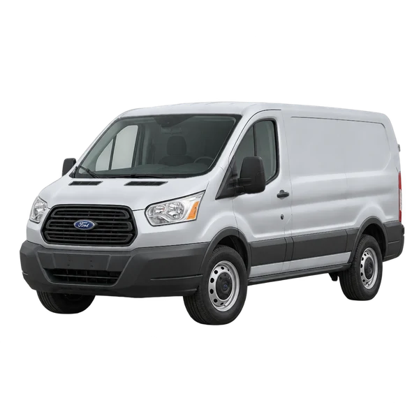 silver 2021 Ford Transit front three-quarter (facing left) view