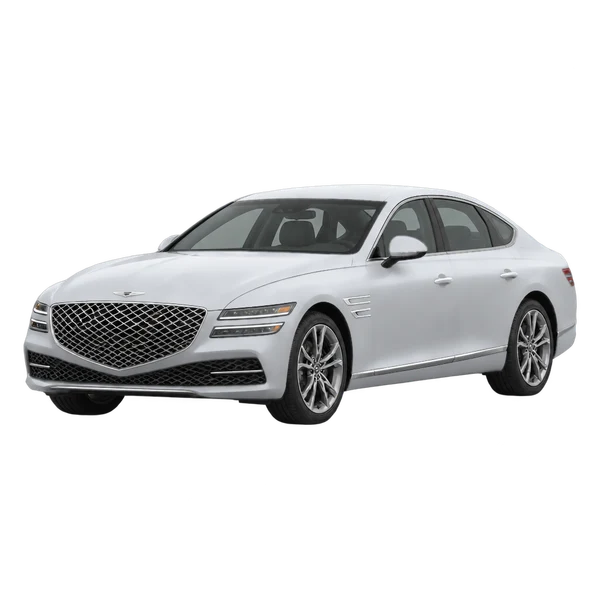 silver 2021 Genesis G80 front three-quarter (facing left) view