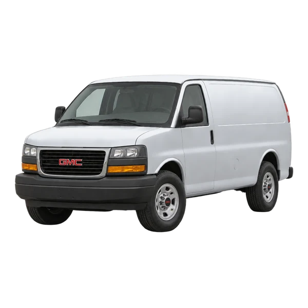 silver 2014 GMC Savana front three-quarter (facing left) view