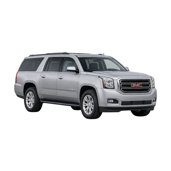 silver 2018 GMC Yukon XL front three-quarter (facing left) view