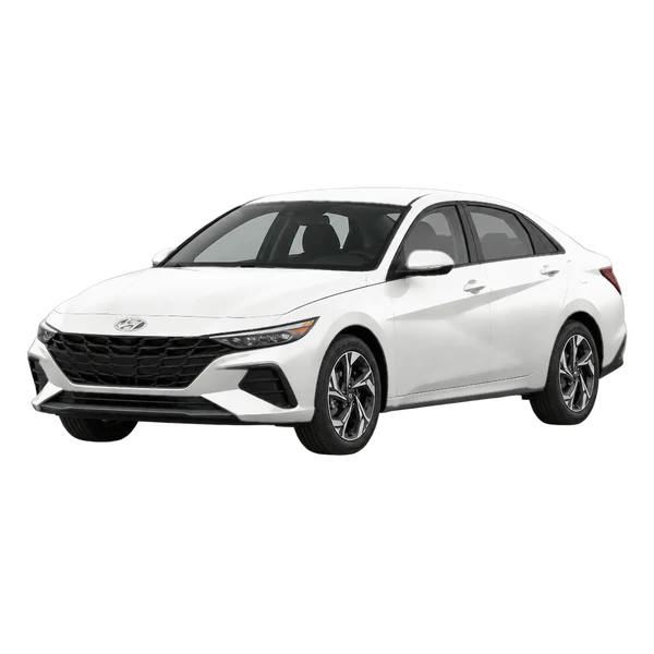 white 2027 Hyundai Elantra front three-quarter (facing left) view