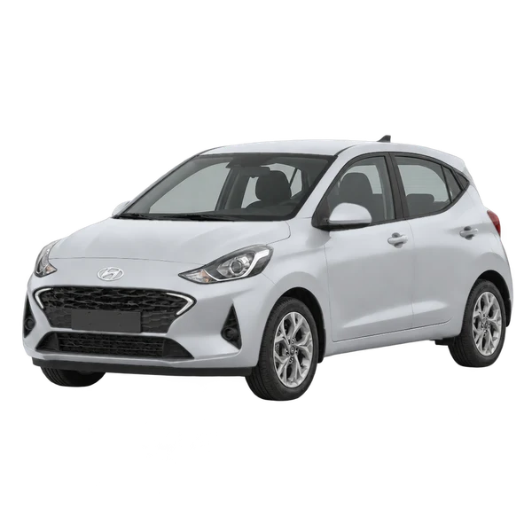 silver 2024 Hyundai I10 front three-quarter (facing left) view