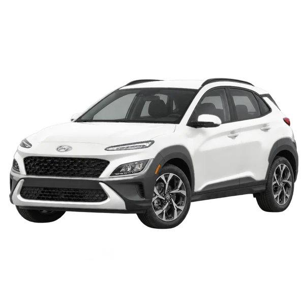 white 2022 Hyundai Kona front three-quarter (facing left) view