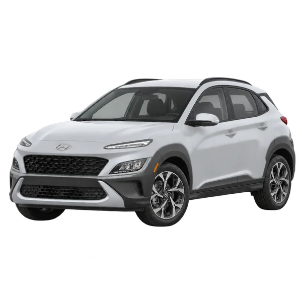 silver 2022 Hyundai Kona front three-quarter (facing left) view