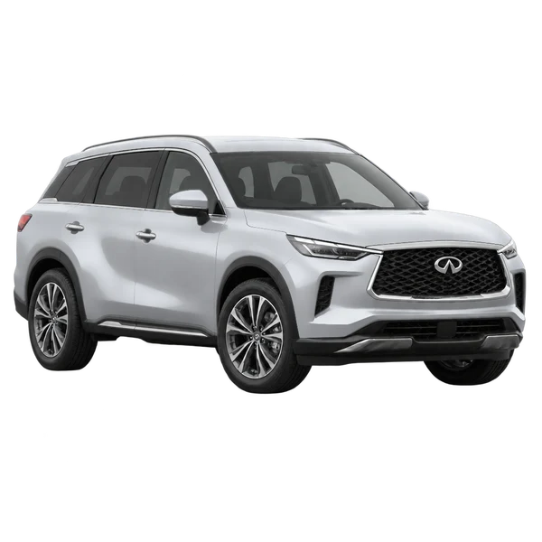 2027 INFINITI QX60 — Front three-quarter (facing left), silver